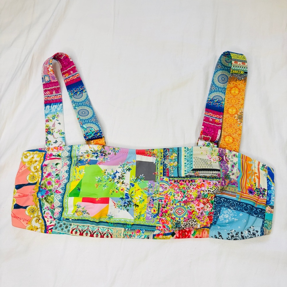 Johnny Was Multicolor Patchwork Bikini Top - Green, Pink, Orange, Blue - Picture 3 of 11